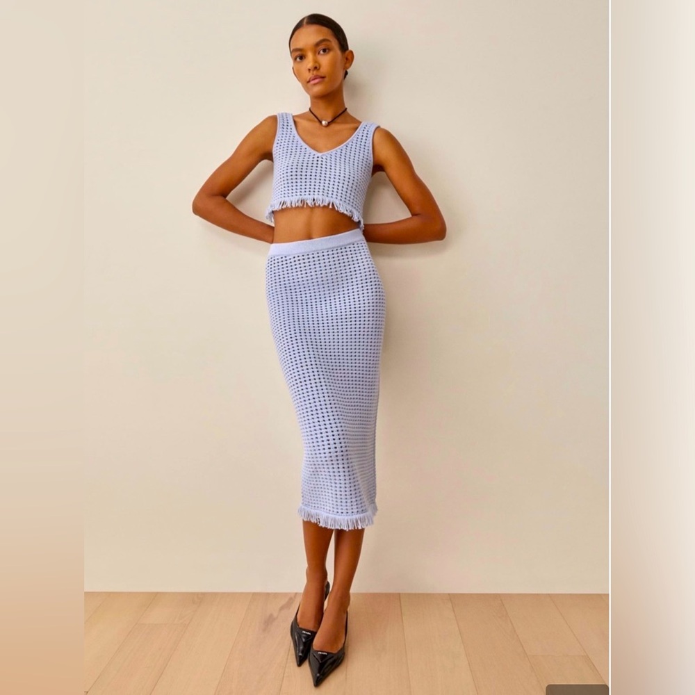 Reformation Lieta Open Knit Two Piece Set / Sky Blue / Small